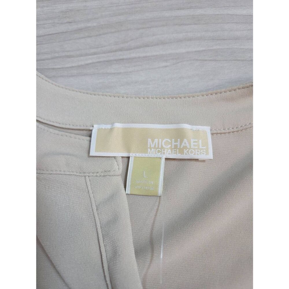 Michael Kors Dune Beige Zip Front Long Sleeve Blouse L NWT - Picture 3 of 5